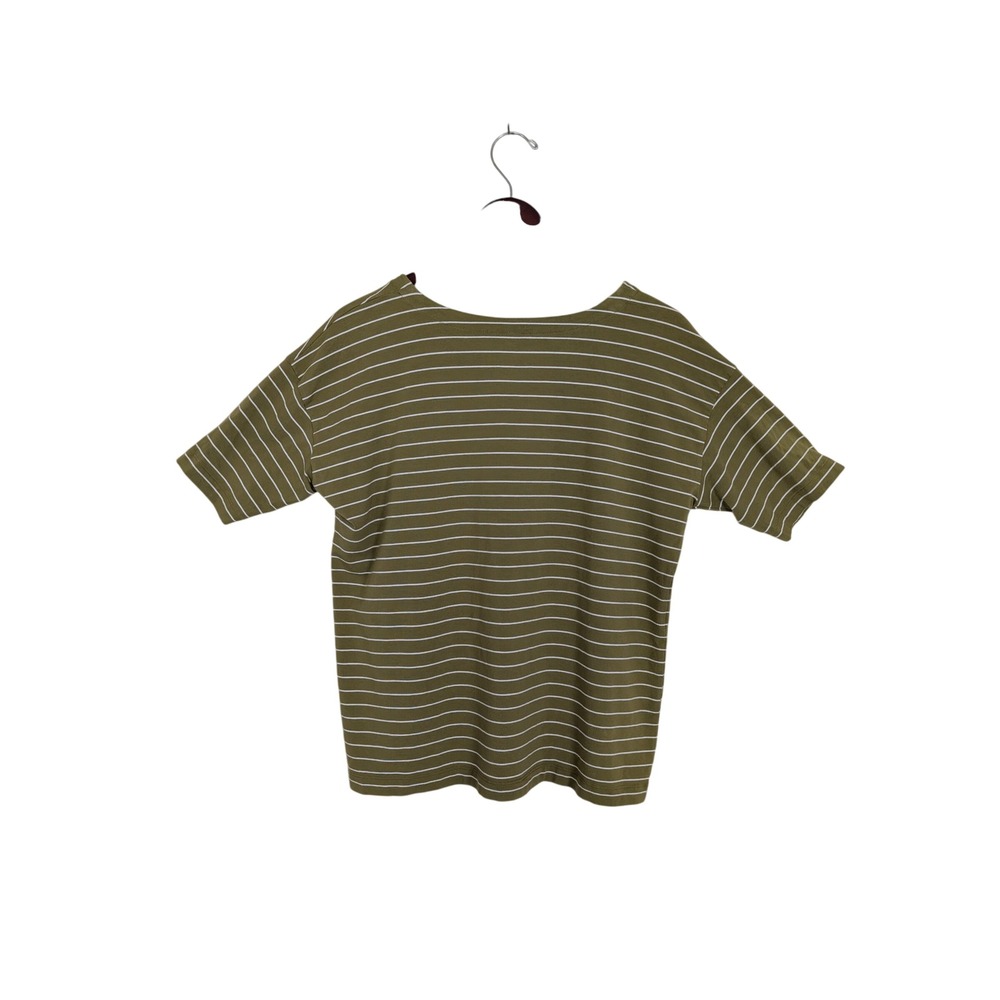J. Jill Luxe Supima Elbow-Sleeve Tee Olive Green Striped Cotton Modal Top Large - Picture 3 of 6